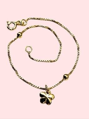 FLOWER Charm 14K Gold over SILVER Chain Bracelet